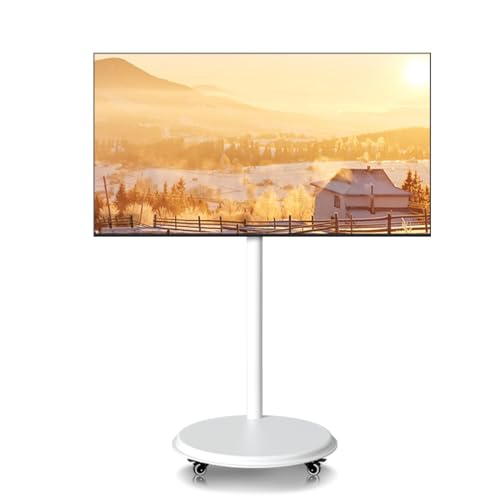 HILLPORT Design TV Ständer Weiß auf Rollen für 24-43 Zoll Plasma/LCD/LED Fernseher Mobiler Bodenständer, 360-Grad Drehbar, Fernsehständer Höhenverstellbar, max.30kg, für Wohnung Büro Heim von HILLPORT