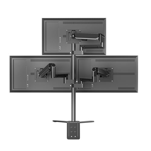 HILLPORT Monitor Arm Halterung 3 Monitore für 17 bis 32 Zoll Bildschirme, Bildschirmhalterung 3 Monitore, Gasdruckfeder Arm Monitorhalterung - 360° Drehbar/2 Montageoptionen/VESA 75/100 X35 von HILLPORT