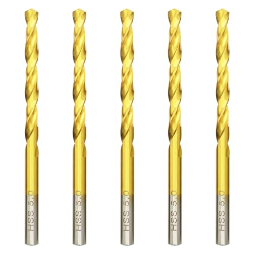 Titan HSS Metallbohrer 5.0mm x 86mm x 5pcs Professional Geschliffen Kobalt Spiralbohrer fur Edelstahl und Metall Titan HSS Metallbohrer 5.0mm x 86mm x 5pcs Professional Geschliffen Kobalt Spiralbohrer fur Edelstahl und Metall von HILPATY