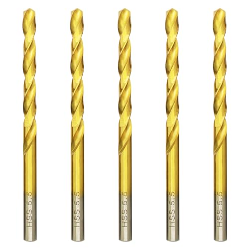 Titan HSS Metallbohrer 5.5mm x 93mm x 5pcs Professional Geschliffen Kobalt Spiralbohrer fur Edelstahl und Metall Titan HSS Metallbohrer 5.5mm x 93mm x 5pcs Professional Geschliffen Kobalt Spiralbohrer fur Edelstahl und Metall von HILPATY