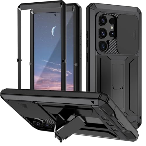 HILQBUFN Hülle für Samsung Galaxy S25 Ultra/S25 Plus/S25, Metall Ständer Handyhülle mit KameraSchutz Militärisch Stoßfeste Handytasche,Schwarz,S25 Ultra von HILQBUFN