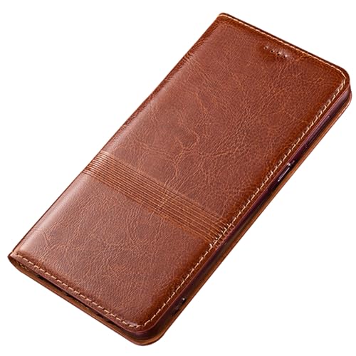 HILQBUFN Klapp Hülle für Samsung Galaxy S25 Ultra/S25 Plus/S25, Hochwertige Geldbörse Hülle mit Kartenfächern Echtes Leder Schutzhülle,Orange,S25 von HILQBUFN