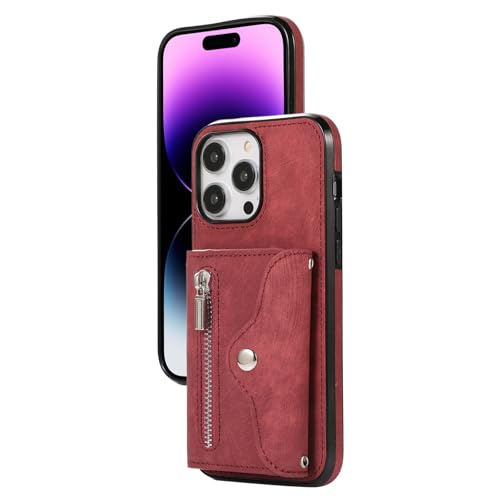 HILQBUFN Leder Hülle für iPhone 16 Pro Max/16 Pro/16 Plus/16, Geschäftlich Schutzhülle mit Kartenfächern Multifunktional Geldbörse Handytasche,Rot,16 HILQBUFN Leder Hülle für iPhone 16 Pro Max/16 Pro/16 Plus/16, Geschäftlich Schutzhülle mit Kartenfächern Multifunktional Geldbörse Handytasche,Rot,16 von HILQBUFN