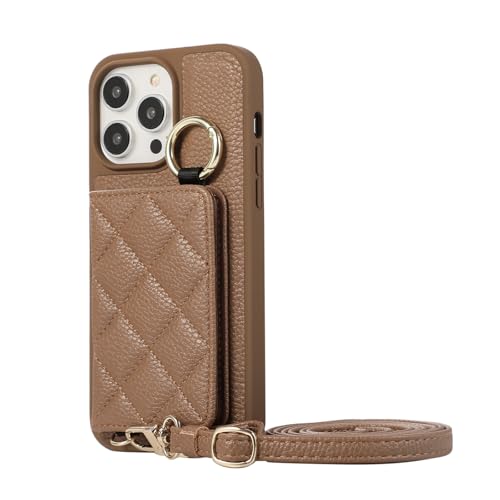 HILQBUFN Leder Hülle für iPhone 16 Pro Max/16 Pro/16 Plus/16, Kratzfest Schutzhülle mit Schultergurt Kartenfächern Geschäftlich Brieftasche Hülle,Braun,16 von HILQBUFN