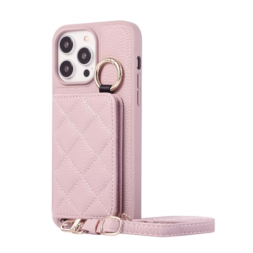 HILQBUFN Leder Hülle für iPhone 16 Pro Max/16 Pro/16 Plus/16, Kratzfest Schutzhülle mit Schultergurt Kartenfächern Geschäftlich Brieftasche Hülle,Lila,16 von HILQBUFN