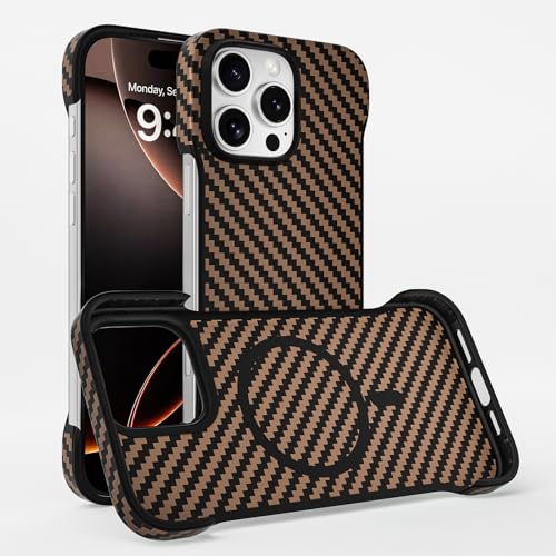 HILQBUFN Magnetic Case for iPhone 16 Pro Max, Kevlar Carbon Fibre Mobile Phone Case, Ultra Thin, Shockproof, Support, Wireless Charging, Gold, 16 Pro Max HILQBUFN Magnetic Case for iPhone 16 Pro Max, Kevlar Carbon Fibre Mobile Phone Case, Ultra Thin, Shockproof, Support, Wireless Charging, Gold, 16 Pro Max von HILQBUFN