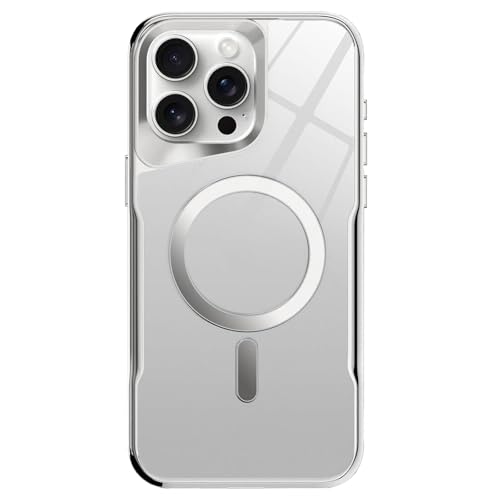 HILQBUFN Magnetische Hülle für iPhone 16 Pro Max/16 Pro/16 Plus/16, Galvanisierte KameraSchutz Handyhülle Support Kabelloses Laden Hülle,Silber,16 Pro Max von HILQBUFN