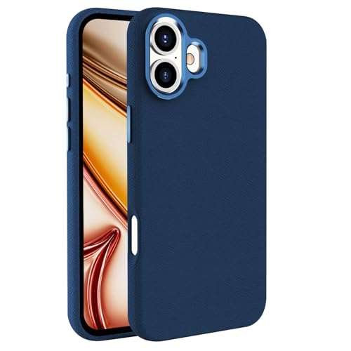 HILQBUFN Magnetische Hülle für iPhone 16 Pro Max/16 Pro/16 Plus/16, Kabelloses Laden Ultradünne Handyhülle KameraSchutz Retro Leder Hülle,Blau,16 Plus von HILQBUFN