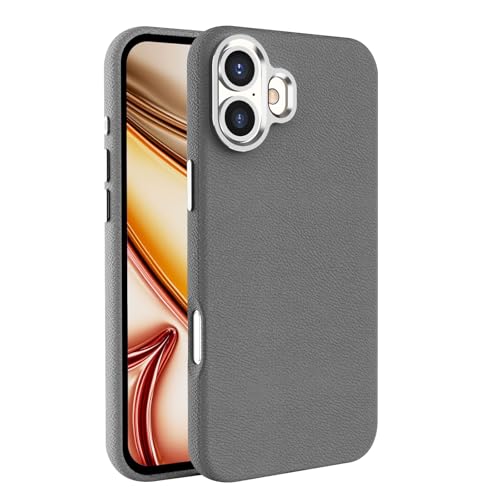 HILQBUFN Magnetische Hülle für iPhone 16 Pro Max/16 Pro/16 Plus/16, Kabelloses Laden Ultradünne Handyhülle KameraSchutz Retro Leder Hülle,Grau,16 Pro von HILQBUFN