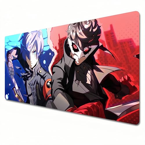 HILQBUFN Persona 5 Mauspad, XXL, rot und blau, großes Gaming-Mauspad, 900 x 400 cm, geeignet für Tastatur-Pads und Schreibtischunterlagen für das Heimbüro. Goro Akechi (XXL) von HILQBUFN