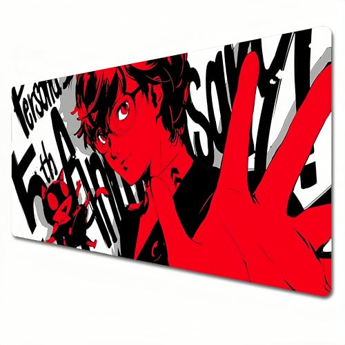 HILQBUFN Persona 5 Mauspad, XXL, schwarz und rot, großes Gaming-Mauspad, 900 x 400 cm, geeignet für Tastatur-Pads und Schreibtischunterlagen für das Heimbüro. Ren Amamiya (XXL) von HILQBUFN