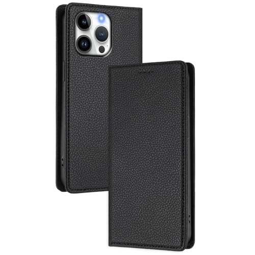 HILQBUFN Ultradünne Geldbörse Hülle für iPhone 16 Pro Max/16 Pro/16 Plus/16, Magnetische Leder Handyhülle mit Kartenfächern Stoßfeste Klapp Hülle,Schwarz,16 Pro von HILQBUFN