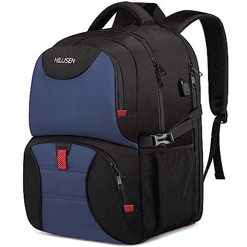 HILUSEN Groß Rucksack Herren 50L,Arbeit Rucksack Laptop Rucksack mit Laptopfach & Anti Diebstahl Tasche,17 Zoll Schulrucksack mit USB Ladeanschluss Business Notebook Tasche für Männer Blau von HILUSEN