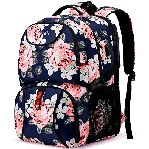 HILUSEN Rucksack Damen groß mit USB-Ladeanschluss & Laptopfach für 17 Zoll Laptop,wasserdicht Arbeitstasche Großer Schulrucksack Tasche Backpack mädchen für Arbeit Schule Uni Reisen von HILUSEN