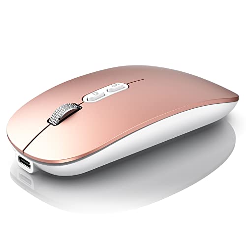 HIMDUZE Bluetooth Maus, Slim Silent Rechargeable Wireless Mouse Dual-Mode (Bluetooth 5.1 + 2.4G USB), Tragbare Computer Maus für MacBook Laptop PC Desktop (Rose Gold) von HIMDUZE