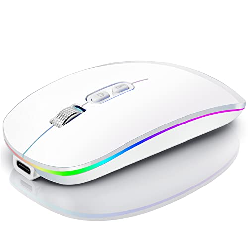 HIMDUZE Bluetooth Maus, Slim Silent Rechargeable Wireless Mouse Dual-Mode (Bluetooth 5.1 + 2.4G USB), Tragbare LED Computer Maus für MacBook Laptop PC Desktop (weiß) von HIMDUZE