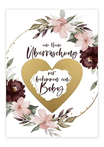 HIMMEL.HERZ.PAPIER® Wir bekommen ein Baby - 10er Set Bordeaux - Schwangerschaft verkünden - Baby Verkündung - Rubellose Geschenk schwanger von HIMMEL.HERZ.PAPIER