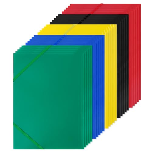 HIMOMO 15er Pack Premium Einschlagmappe, Plastik Ordner mit Elastischen TräGern Sammelmappe Binder A4 Mappe 5 Farben von HIMOMO