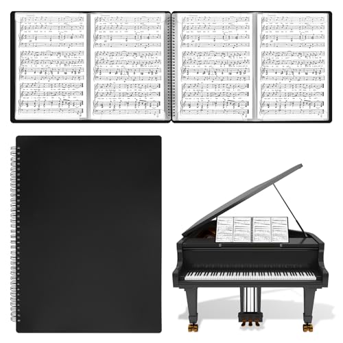 Notenordner, 4 Seiten, erweiterbar, 30 Hüllen, 60 Seiten, A4-Größe, schwarz, doppelseitig beschreibbar, Chorordner für Marschband, Klavier, passend für Briefgröße (210 x 297 mm) von HIMOMO