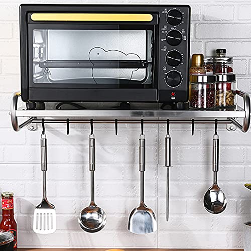 HINOPY Mikrowellenhalterung, Edelstahl Mikrowelle Halterung Regal Wandmontierte Küchenregal mit 6 Haken, bis zu 30 kg für Mikrowelle und Backofen, Silber HINOPY Mikrowellenhalterung, Edelstahl Mikrowelle Halterung Regal Wandmontierte Küchenregal mit 6 Haken, bis zu 30 kg für Mikrowelle und Backofen, Silber von HINOPY