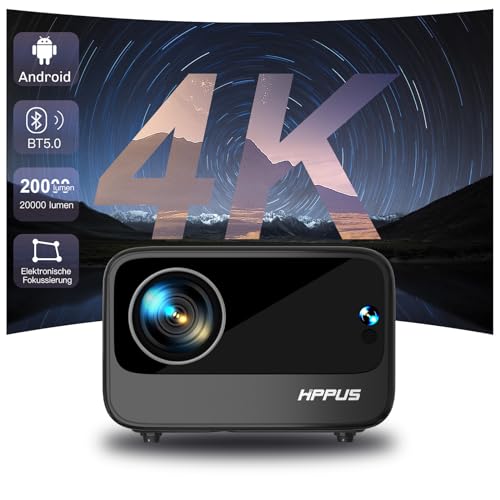 【Elektrischer Fokus/Trapezkorrektur】 Hippus Mini Smart Beamer 4K Heimkino Android Projektor 1080P Full HD WiFi 6 Bluetooth Video Minibeamer Handy kompatibel mit Smartphone/Fire Stick von HIPPUS