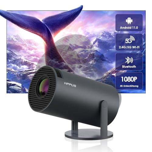 HY300 Mini Beamer 4K Heimkino 180°Dreh Projector klein Videoprojektor Handy mit 2.4/5G WiFi Bluetooth 5.0 automatischer Keystone-Korrektur Grau von HIPPUS