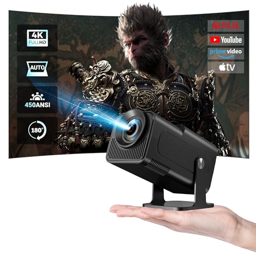 【Native 1080P Full HD】 Mini Beamer 4K Andorid TV WiFi Bluetooth 270°drehbar, Klein Tragbarer Kurzdistanz Projector Heimkino Zoom für Handy iOS//Laptop/Tablet/TV Stick/USB von HIPPUS