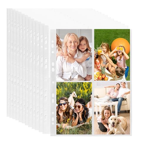 60Pcs Transparent Postkartenhüllen,Transparent Postkartenhüllen 4 Fächer,480 Doppelseitig Fotohüllen,Fotohüllen DIN A4 Veloflex,Kleine Klarsichtfolien,Fotohüllen DIN A4（10.7CMX15.2CM） von HIQE-FL