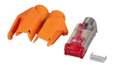 RJ45-Hirose Stecker STP, TM21 orange -- 100 Stück, 3 Elemente, Cat.6 von HIROSE