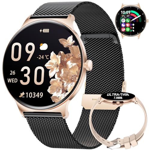 HIRREO Smartwatch Damen Mit Telefonfunktion,1.43" AMOLED Fitnessuhr Mit Herzfrequenz/Spo2/Schlafmonitor Kompatibel Android iOS,SchrittzäHler Kalorien IP68 Wasserdicht Smart Watch Roségold Schwar von HIRREO