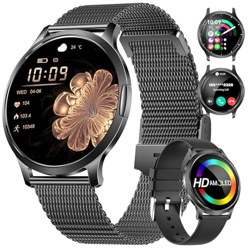 HIRREO Smartwatch Damen Telefonischer Anruf Dünner 1.32" HD AMOLED Touchscreen Smartwatch Damen Schwarz Kompatibilität iOS Android,2 Armbändern,100+ Sportmodi/Kalorie/Schlaf/Menstruationszyklus HIRREO Smartwatch Damen Telefonischer Anruf Dünner 1.32" HD AMOLED Touchscreen Smartwatch Damen Schwarz Kompatibilität iOS Android,2 Armbändern,100+ Sportmodi/Kalorie/Schlaf/Menstruationszyklus von HIRREO