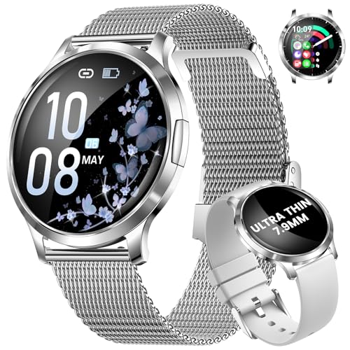 HIRREO Smartwatch Damen Telefonischer Anruf Dünner 1.32" HD AMOLED Touchscreen Smartwatch Damen Silber Kompatibilität iOS Android,2 Armbändern,100+ Sportmodi/Kalorie/Schlaf/Menstruationszyklus HIRREO Smartwatch Damen Telefonischer Anruf Dünner 1.32" HD AMOLED Touchscreen Smartwatch Damen Silber Kompatibilität iOS Android,2 Armbändern,100+ Sportmodi/Kalorie/Schlaf/Menstruationszyklus von HIRREO