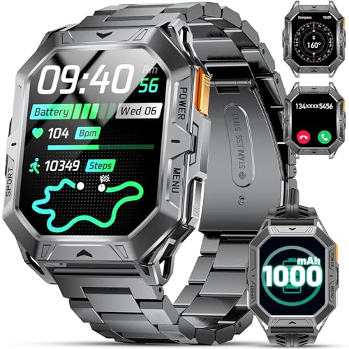 Herren Smartwatch mit 1000 mAh 50 Tage Akku 2,13 Zoll AMOLED Display Kompass/Podómetro/Herzfrequenz/Barometer Smartwatch Herren mit Bluetooth Anruf 10 ATM Wasserdicht Android iOS Herren Smartwatch mit 1000 mAh 50 Tage Akku 2,13 Zoll AMOLED Display Kompass/Podómetro/Herzfrequenz/Barometer Smartwatch Herren mit Bluetooth Anruf 10 ATM Wasserdicht Android iOS von HIRREO