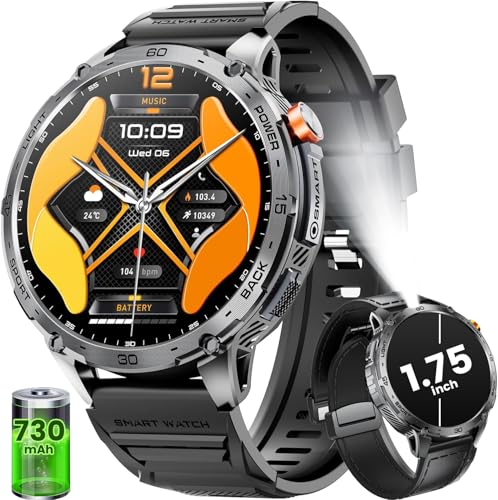 Smartwatch Herren-1.75‘’ AMOLED Großes Display/730 mAh Sportuhr Herren mit Taschenlampe/120+ Sportmodi,IP68 Wasserdicht Schrittzähler KalorienFitnessuhr für Android iOS Smartwatch Herren-1.75‘’ AMOLED Großes Display/730 mAh Sportuhr Herren mit Taschenlampe/120+ Sportmodi,IP68 Wasserdicht Schrittzähler KalorienFitnessuhr für Android iOS von HIRREO