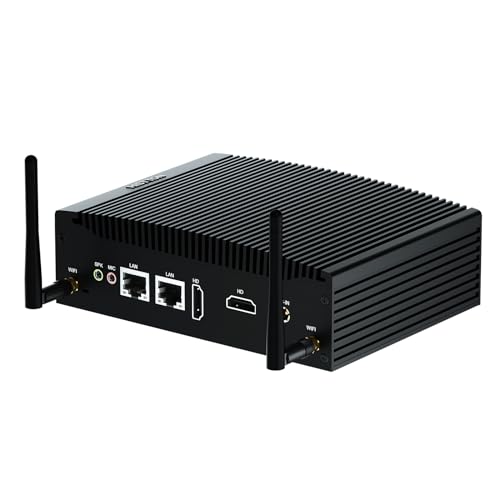 HISTTON Lüfterlos Mini PC mit CPU Core i5-8265U, Windows 11 Pro Mini PC, Mini Desktop PC 4GB DDR4 RAM 256GB SSD, 2 RS232 COM, USB3.0, 2 LAN, 2 HD, Dual WiFi, BT4.2, lüfterlos PC Mini Industrie PC von HISTTON