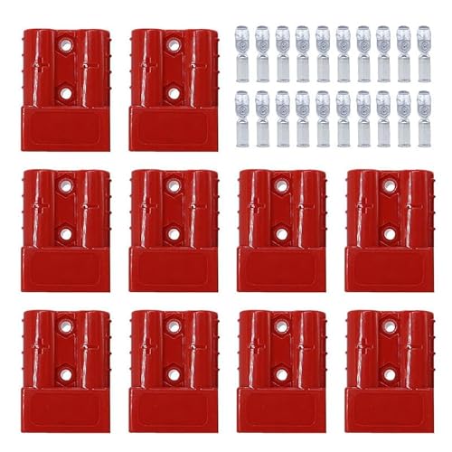 HISports 10 Stecker Anderson Stecker 50A Batteriestecker, Stecker Kabelklemme, 600V 50Amp Schnellanschlussstecker für Anderson Gabelstapler Wohnwagen Anhänger Stecker （Rot） von HISports