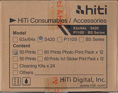 HiTi Papier + Ribbon 10 x 15 x Drucker S400 und S420 – Schachtel 12 Packungen A50 (Tot. 600 Drucke von HITI