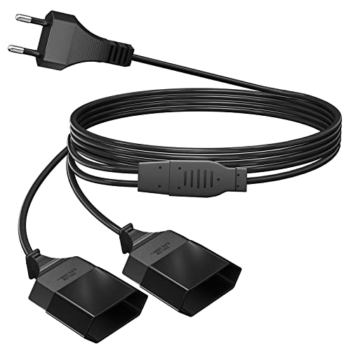 2M Stromkabel Verlängerung Netzkabel, 2-in-1 Verlängerungskabel Typ-C-Stecker Eurostecker auf Doppel Typ-C Euro Buchse, 0,75 mm² Max. 2,5A/250V für TV PC Computer Monitor Beamer Lampe Haushaltsgeräte von HITRENDS