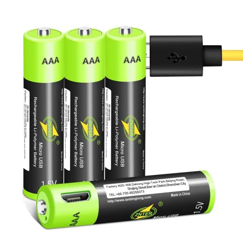 AAA Akku [4 Stück], Wiederaufladbare Micro USB Verdreifachen A Lithium Batterien 1,5 V/400 mAh, 1 h Schnellladung Rechargeable Akkus, Nicht NI-MH/NI-CD/Alkaline-Batterien, ECO-Freundlich/ 3000 Zyklen von HITRENDS