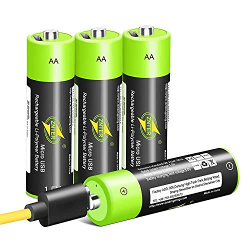 HITRENDS AA-Batterien, wiederaufladbar, USB, doppelte A-Zelle, Li-Ionen-Akku, 1,5 V/1200 mAh (4 Packungen), Keine NI-MH/NI-CD/Alkali-Batterien, umweltfreundlich und recycelbar, ohne Memory-Effekt von HITRENDS
