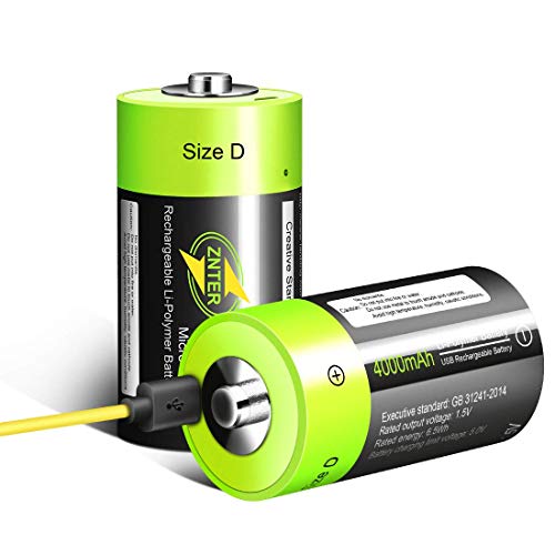 HITRENDS D Zellen Akku [2 Stück] - Wiederaufladbare USB Lithium D Batterien - 1,5 V / 4000 mAh- Nicht NI-MH/NI-CD/Alkaline-Batterien - ECO-Freundlich und Recycelbar - Kein Memory-Effekt von HITRENDS