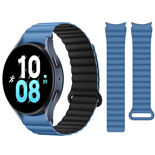 HITZEE Armbänder Kompatible mit Samsung Galaxy Watch 6 Armband 40mm 44mm/Watch 6 Classic 43mm 47mm/Watch 5/Watch 4, 20mm Silikon Magnetisch Band für Galaxy Watch 4 Classic/Watch 5 Pro, Blau-Schwarz von HITZEE