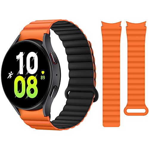 HITZEE Armbänder Kompatible mit Samsung Galaxy Watch 6 Armband 40mm 44mm/Watch 6 Classic 43mm 47mm/Watch 5/Watch 4, 20mm Silikon Magnetisch Band für Galaxy Watch 4 Classic/Watch 5 Pro, Orange-Schwarz von HITZEE