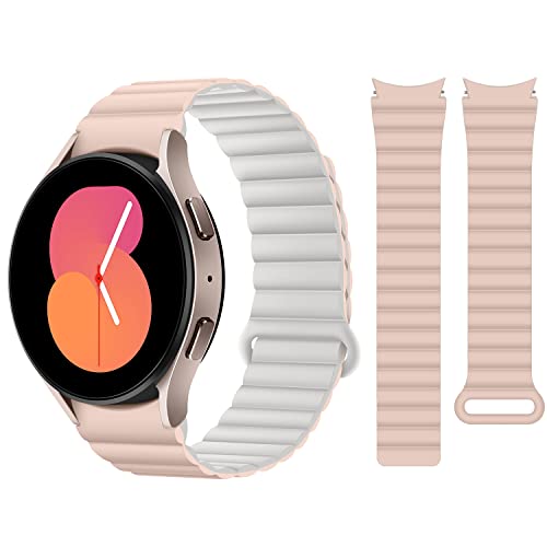 HITZEE Armbänder Kompatible mit Samsung Galaxy Watch 6 Armband 40mm 44mm/Watch 6 Classic 43mm 47mm/Watch 5/Watch 4, 20mm Silikon Magnetisch Band für Galaxy Watch 4 Classic/Watch 5 Pro, Rose-Beige von HITZEE
