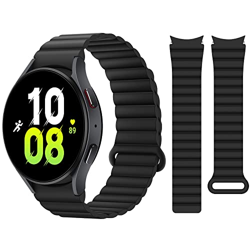 HITZEE Armbänder Kompatible mit Samsung Galaxy Watch 6 Armband 40mm 44mm/Watch 6 Classic 43mm 47mm/Watch 5/Watch 4, 20mm Silikon Magnetisch Band für Galaxy Watch 4 Classic/Watch 5 Pro, Schwarz von HITZEE