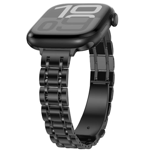 HITZEE Dünnes Metallband Kompatibel with Apple Watch Armband 42mm 41mm 40mm 38mm, Schlankes Edelstahlband Damen Armbänder Kompatibel für iWatch Serie 10 9 8 7 SE 6 5 4 3 2 1, Schwarz HITZEE Dünnes Metallband Kompatibel with Apple Watch Armband 42mm 41mm 40mm 38mm, Schlankes Edelstahlband Damen Armbänder Kompatibel für iWatch Serie 10 9 8 7 SE 6 5 4 3 2 1, Schwarz von HITZEE