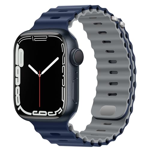 HITZEE Kompatibel mit Apple Watch Armband 41mm 40mm 38mm, Weiches Silikon Band mit Schnalle Kompatibel für Apple Watch Serie 9 8 7 SE 2/SE 6 5 4 3 2 1, Blau Grau von HITZEE