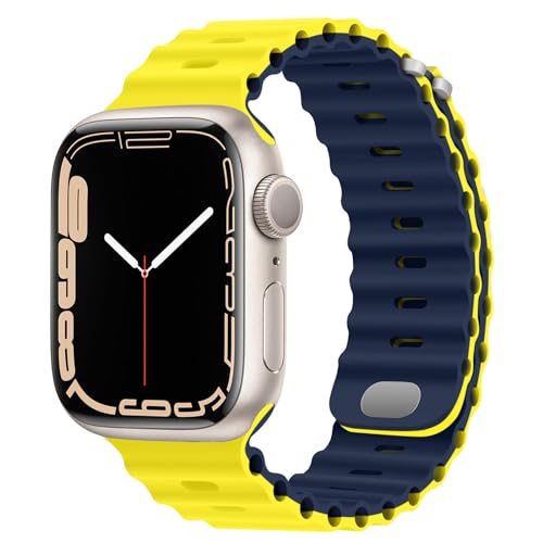 HITZEE Kompatibel mit Apple Watch Armband 41mm 40mm 38mm, Weiches Silikon Band mit Schnalle Kompatibel für Apple Watch Serie 9 8 7 SE 2/SE 6 5 4 3 2 1, Gelb Blau von HITZEE