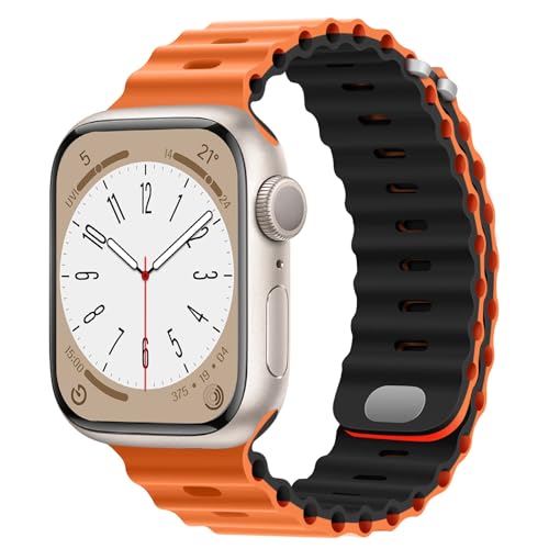 HITZEE Kompatibel mit Apple Watch Armband 41mm 40mm 38mm, Weiches Silikon Band mit Schnalle Kompatibel für Apple Watch Serie 9 8 7 SE 2/SE 6 5 4 3 2 1, Orange Schwarz von HITZEE