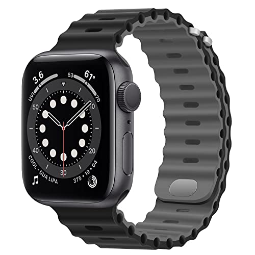 HITZEE Kompatibel mit Apple Watch Armband 41mm 40mm 38mm, Weiches Silikon Band mit Schnalle Kompatibel für Apple Watch Serie 9 8 7 SE 2/SE 6 5 4 3 2 1, Schwarz- Grau von HITZEE